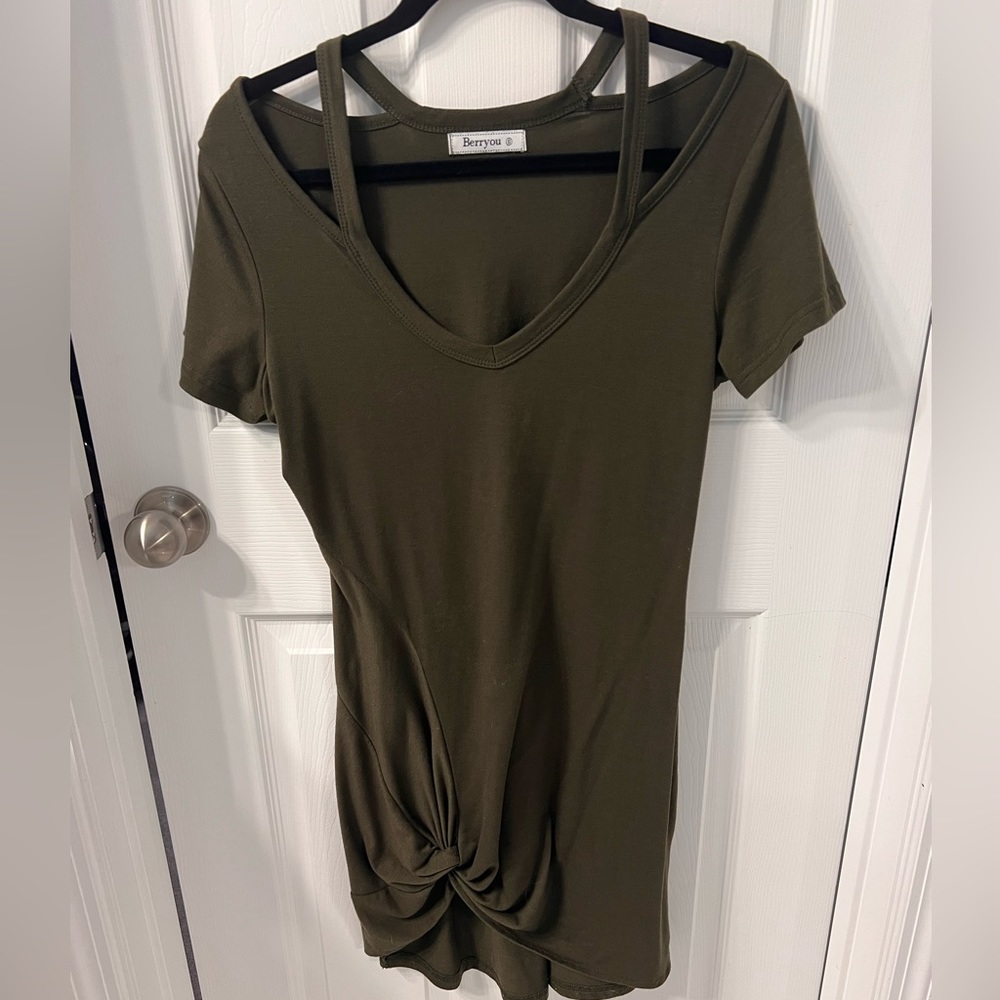 T shirt dress , olive color size S